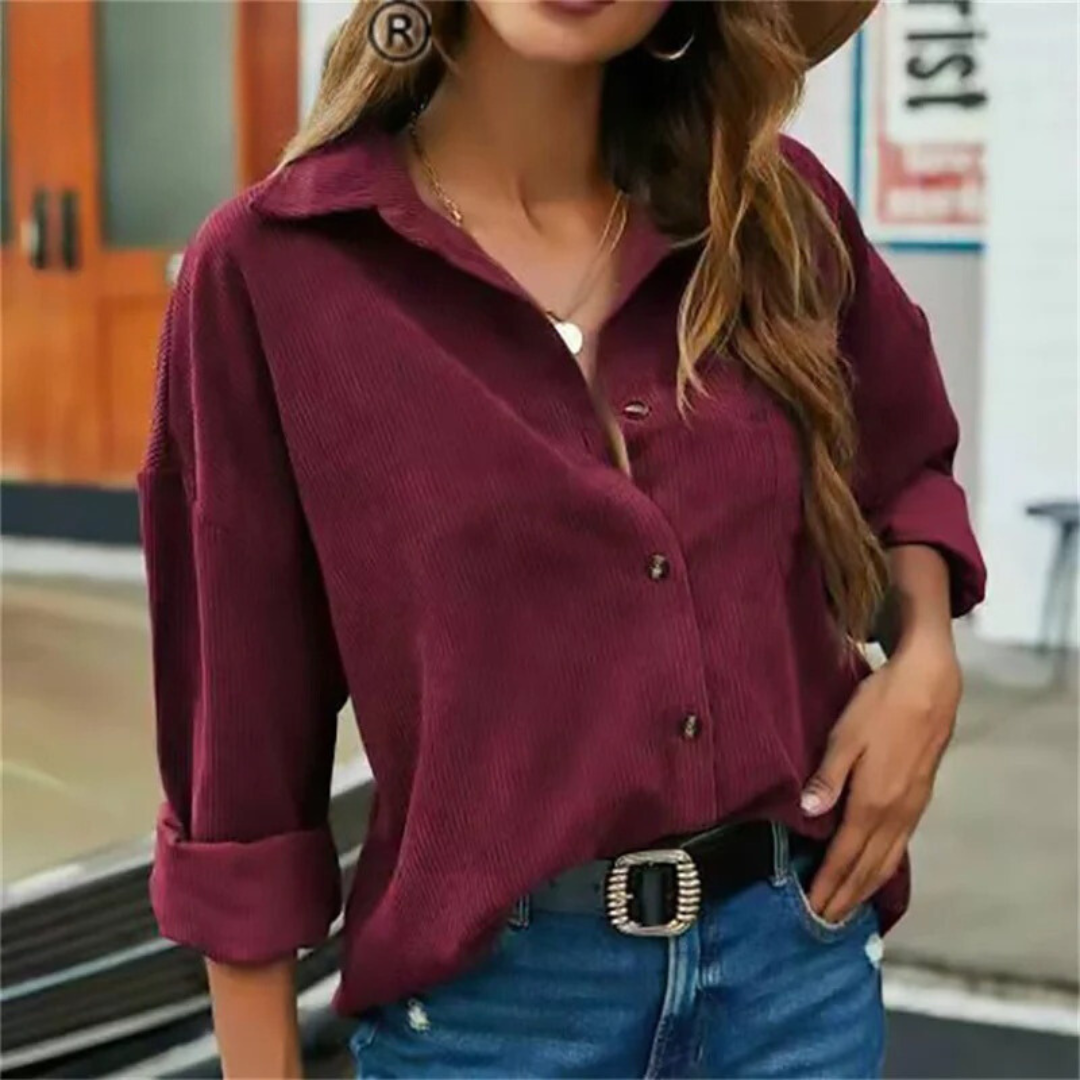 Tamara™ - Klassieke Casual Corduroy Blouse Bordeauxrot / S Blouse