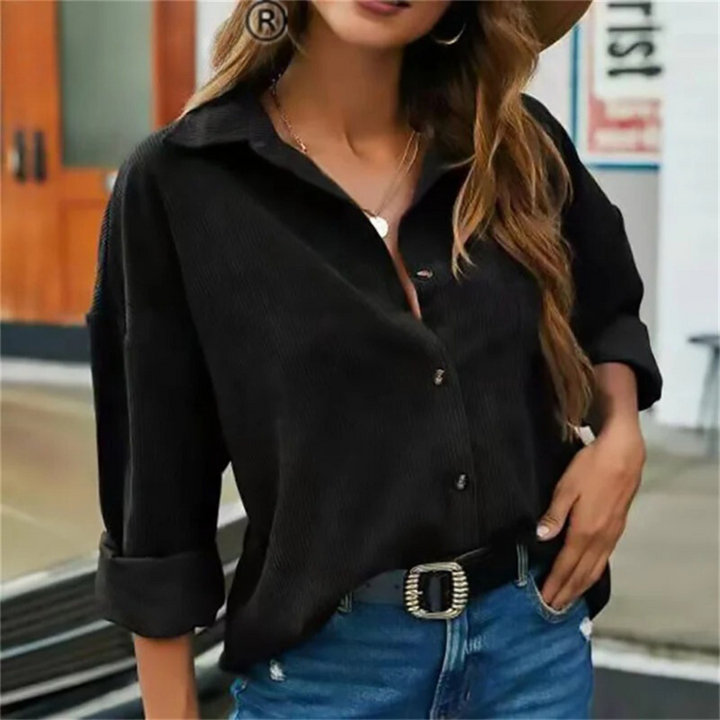 Tamara™ - Klassieke Casual Corduroy Blouse Schwarz / S Blouse
