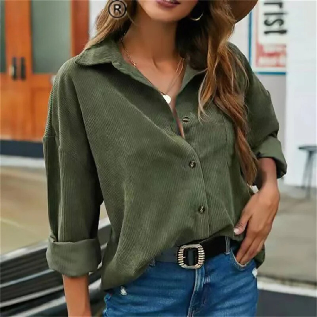 Tamara™ - Klassieke Casual Corduroy Blouse Armeegrün / S Blouse