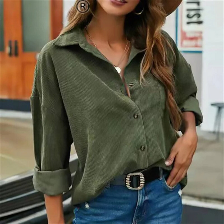 Tamara™ - Klassieke Casual Corduroy Blouse Armeegrün / S Blouse