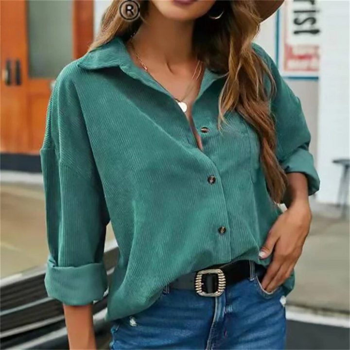 Tamara™ - Klassieke Casual Corduroy Blouse Grün / S Blouse