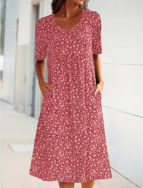 Fiona™ - Lässiges Kleid Mit Blumentaschen Rot / S Hot Products