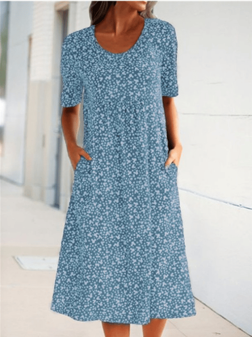 Fiona™ - Lässiges Kleid Mit Blumentaschen Hellblau / S Hot Products