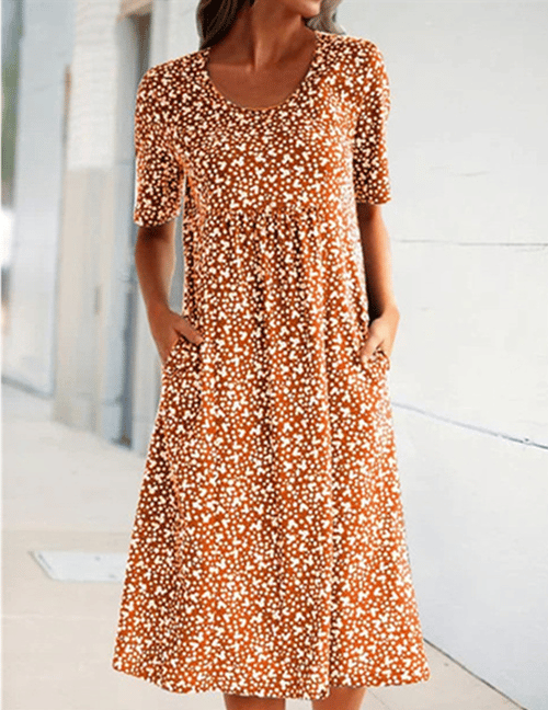 Fiona™ - Lässiges Kleid Mit Blumentaschen Orange / S Hot Products