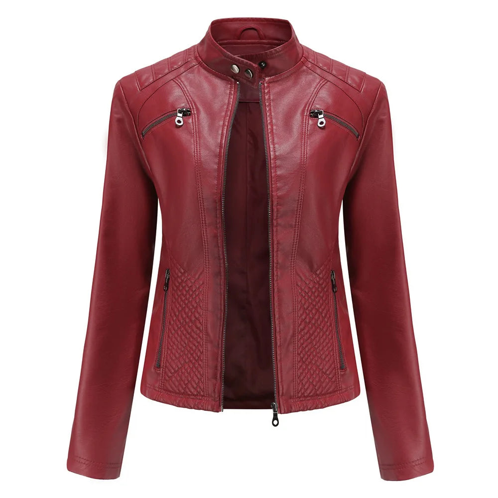 Elena™ - Stylische Und Einzigartige Lederjacke Weinrot / S