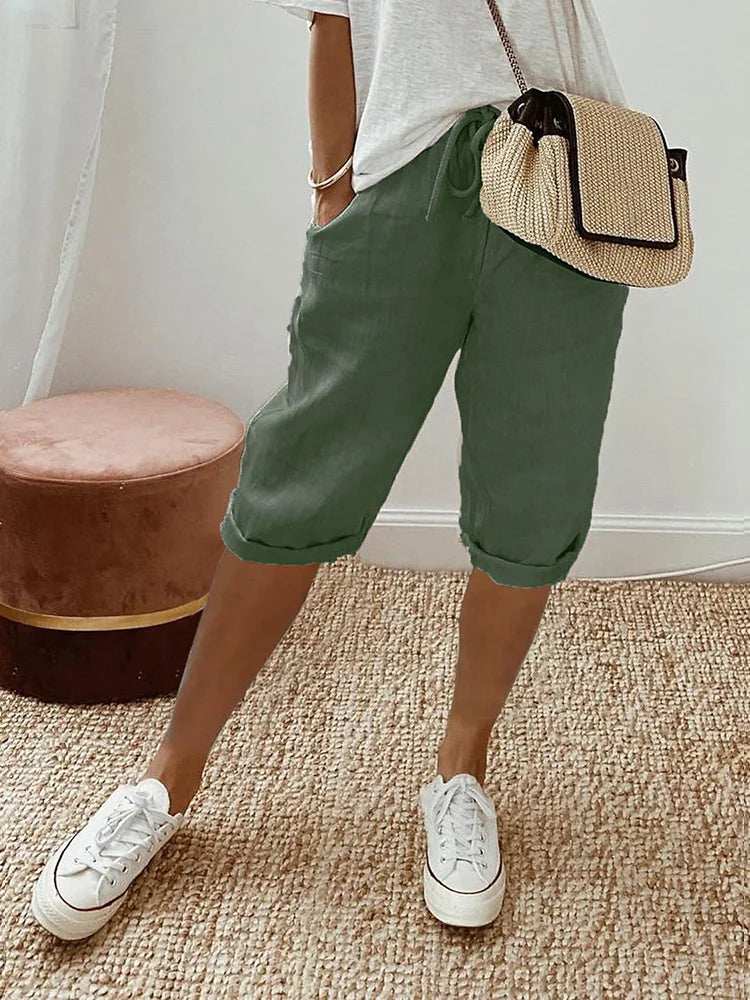 Rosa™ - Damen - Shorts Aus Baumwolle Und Leinen Armeegrün / M