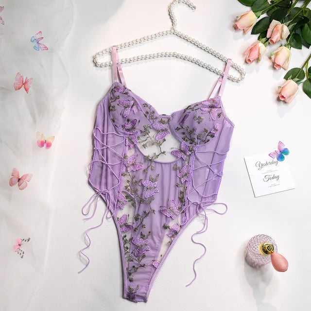 Selene - Bestickter Schmetterling Bodysuit