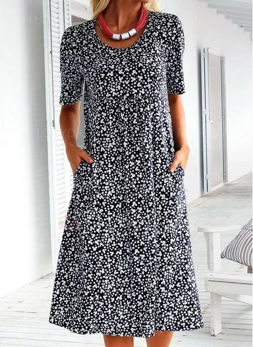 Fiona™ - Lässiges Kleid Mit Blumentaschen Schwarz / S Hot Products
