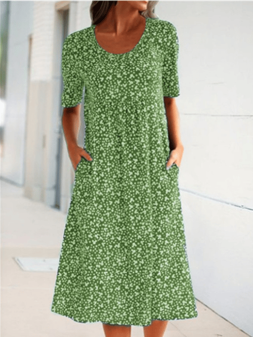 Fiona™ - Lässiges Kleid Mit Blumentaschen Grün / S Hot Products