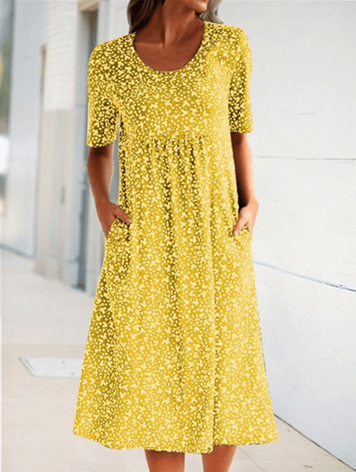 Fiona™ - Lässiges Kleid Mit Blumentaschen Gelb / S Hot Products