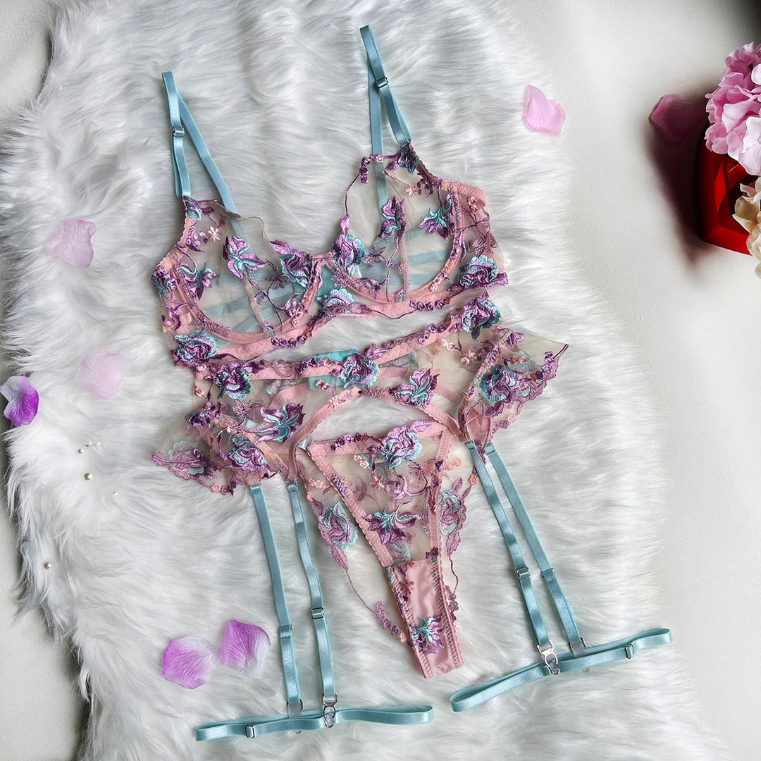 Becky - 3-teiliges French Floral Dessous Set