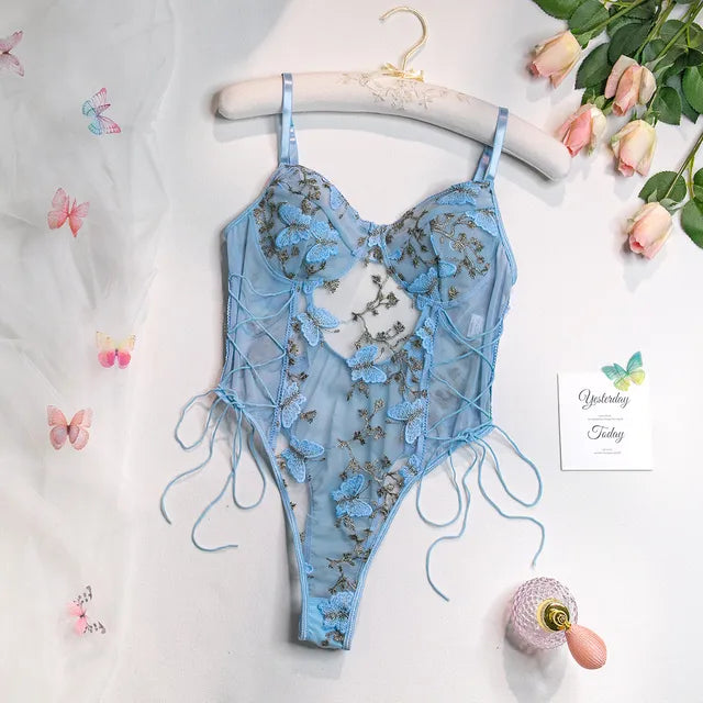 Selene - Bestickter Schmetterling Bodysuit