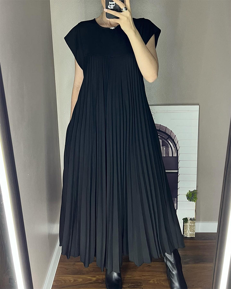Natalia™ - Ärmelloses Plissiertes Kleid Schwarz / S