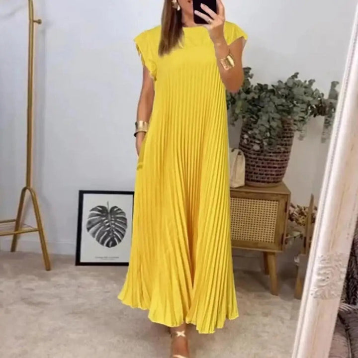 Natalia™ - Ärmelloses Plissiertes Kleid Gelb / S