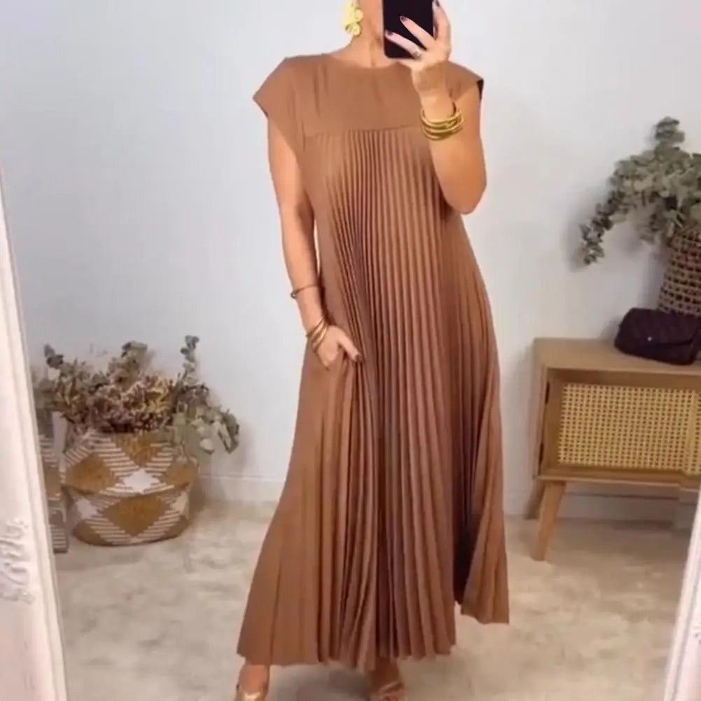 Natalia™ - Ärmelloses Plissiertes Kleid Braun / S